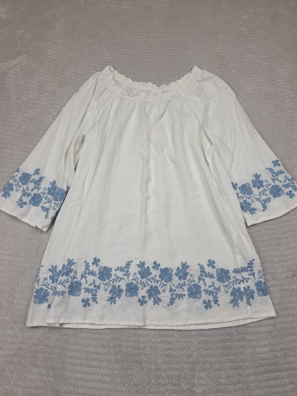 J Jill Shirt Womens Small Oversized Floral Embroidered Tunic